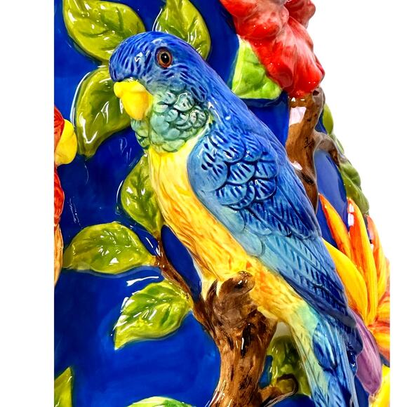Signature Home Collection 'Bird' Parrots Vibrant Majolica 14.5" Ceramic Art Vase - Picture 3 of 11